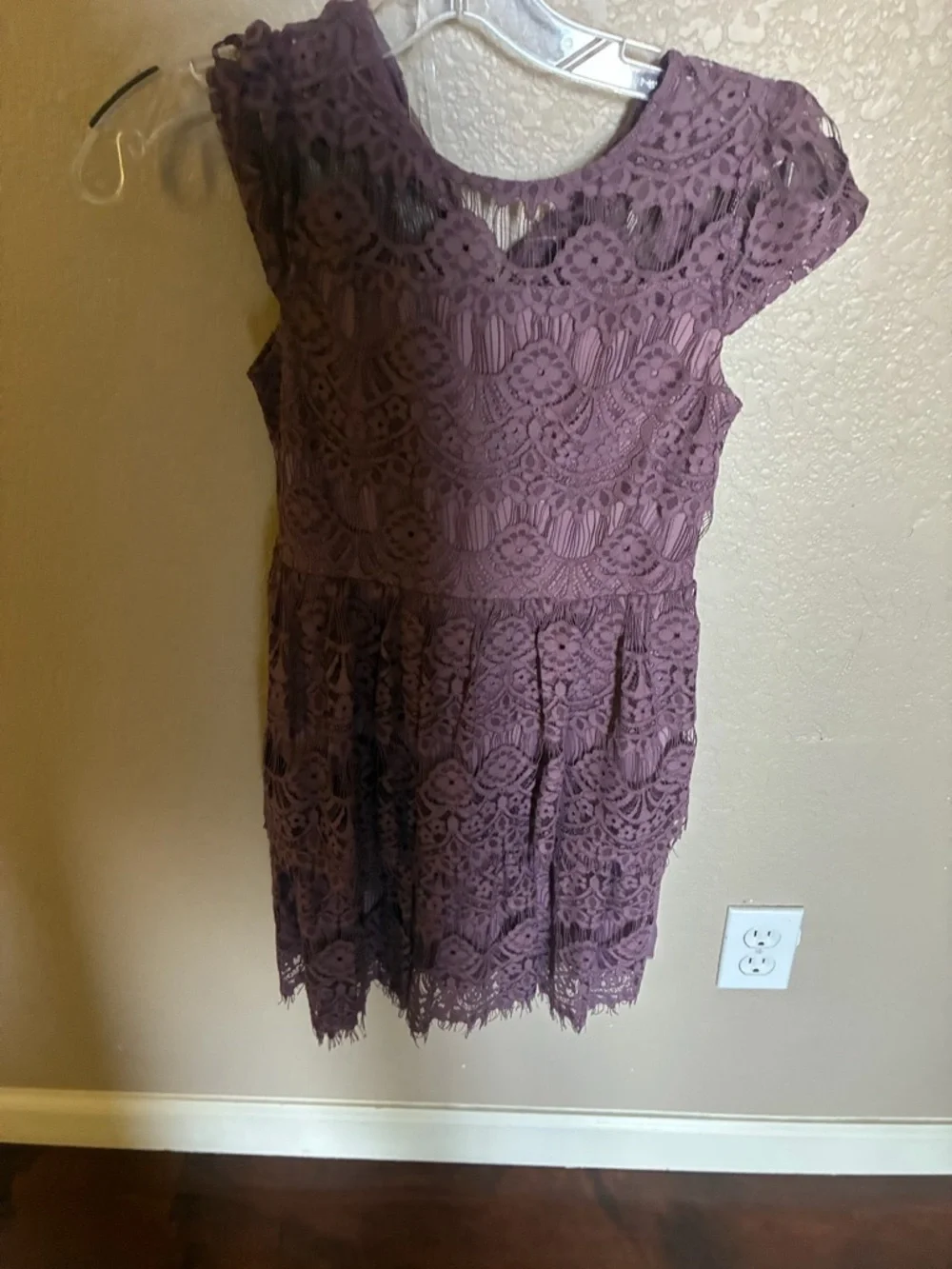 Speechless Dusty Mauve Lace Cap-Sleeve Fit-and-Flare Dress